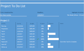 Project To Do List Excel Template