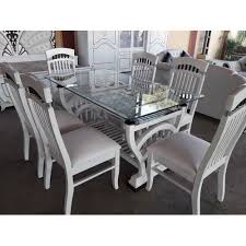 White Glass Wood Dining Table Set