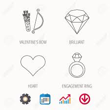 Love Heart Brilliant And Engagement Ring Icons Valentine Bow