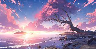 pink aesthetic anime landscape