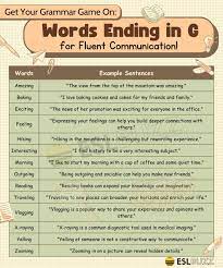 words ending in g for fluent english g