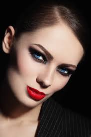 smoky eyes and red lipstick stock photo