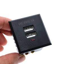 Siyah 5V 2.1A kart tipi çift USB güç soketi gömülü USB masaüstü soketi DC  şarj güç soket modülü|Electrical Sockets