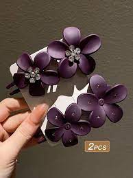 2pcs Women S Purple Rhinestone Decor