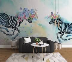 Colorful Flowery Zebra Wallpaper Mural