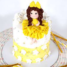 Yellow Birthday Cake For Baby Girl gambar png