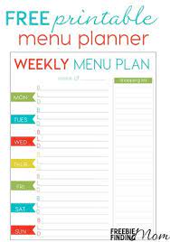 free weekly menu planner printable