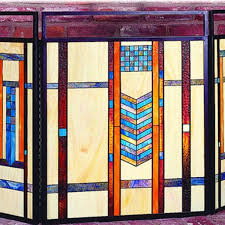 mission stained glass fireplace screen