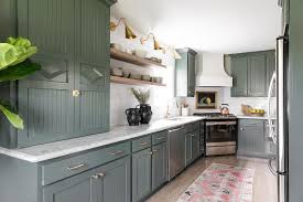 Green Beadboard Kitchen Cabinets With