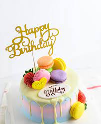 happy birthday fresh macaroon cake