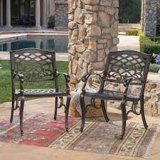 Noble House Sarasota Aluminum Patio Dining Arm Chair In Shiny Copper Set Of 2