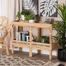 Baxton Studio Lombok Modern Bohemian Natural Brown Rattan Console Table