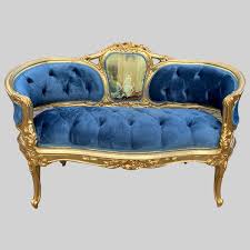french louis xvi style blue tufted