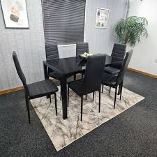 Black Glass Dining Table And 6 Black