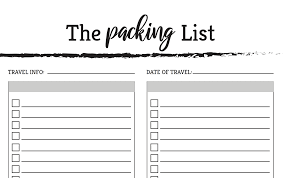 Blank Travel Packing List Printable Free Download