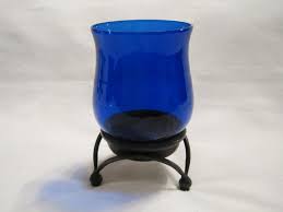 cobalt blue glass candle holder with