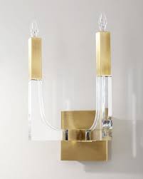 John Richard Collection Acrylic And Brass Double Light Wall Sconce