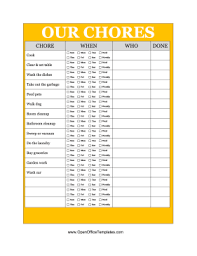 Yellow Family Chore Chart Openoffice Template