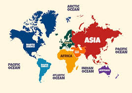 colorful world map continents and oceans