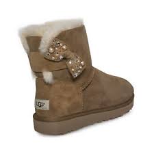 Details About Ugg Mini Bailey Bow Brilliant Chestnut Suede Womens Boots Size Us 12 Uk 10 5 New