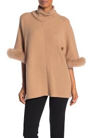 Sofia Cashmere Genuine Dyed Fox Fur Trim Rib Cashmere Sweater Hautelook