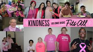 The front has the slogan kindness is one size fits all. Pink Shirt Day Chisholm Academy