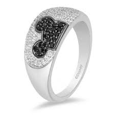 Mickey Mouse Minnie Mouse 1 2 Ct T W Enhanced Black And White Diamond Ring In Black Sterling Silver Size 7