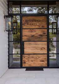 Glass Entry With Organic Wood Door