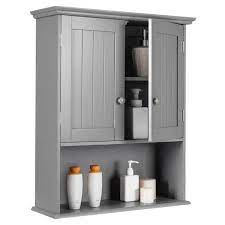 Grey Wood Bathroom Storage Wall Cabinet