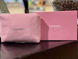 chanel pink canvas cosmetic pouch