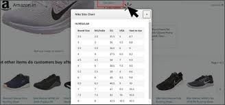 how to select shoe size on amazon india