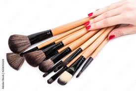 various makeup brushes isolated over