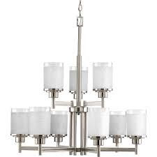 Progress Lighting Alexa Collection 9 Light Brushed Nickel Chandelier With White Linen Glass Shade P4626 09 The Home Depot