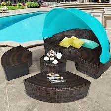 Patio Round Rattan Daybed With
