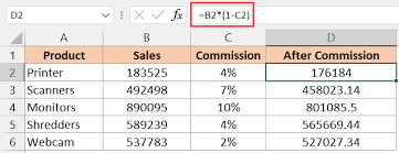how to subtract percene in excel