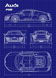 Wall Art Print Audi R8 2016 Blueprint