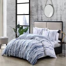 blue striped cotton twin comforter set