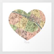 Paris Decor Paris Map Heart Pink
