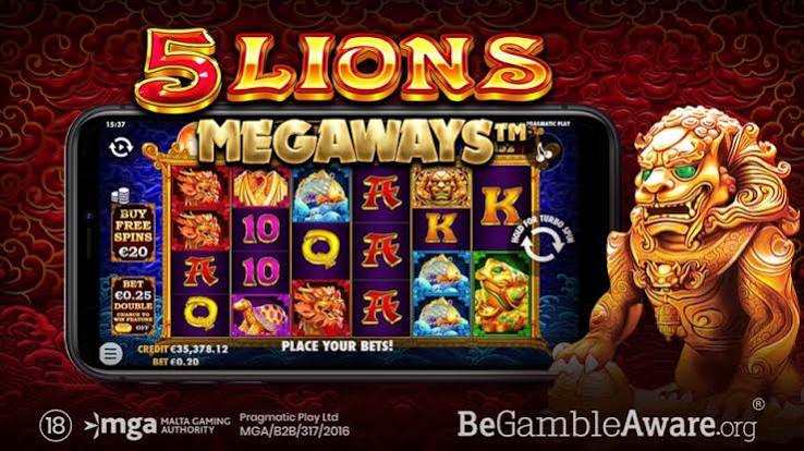 Cover art for 5 Lions Megaways, credited to kingcasino.com