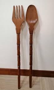 Extra Large Wood Carved Fork And Spoon