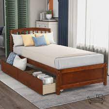 Twin Size Walnut Platform Bed Frame W