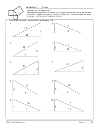 A right triangle is a triangle that has 90 degrees as one of its angles. Pythagorean Worksheet 1