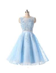 Light Blue Appliqued Sleeveless Lace Homecoming Dresses Girls A Line Scoop Neck Cocktail Dresses Lac On Luulla