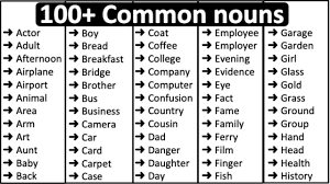 100 common nouns in english parts