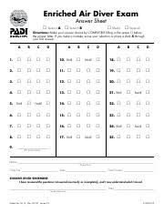 enriched air diver exam answer sheet