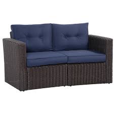 Outsunny 2 Piece Patio Wicker Corner Sofa Set Outdoor Pe Rattan Furniture With Curved Armrests And Padded Cushions For Balcony Dark Blue