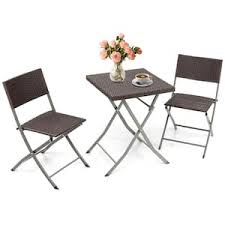 3pcs patio bistro set folding wicker chairs table outdoor patio furniture set brown
