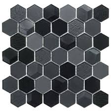 Modern Hexagon Black Glass Mosaic Tile