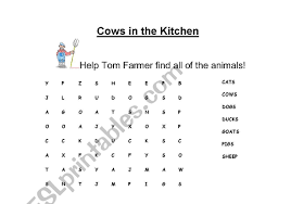 Kindergarten theme 8, selection 1: English Worksheets Cows In The Kitchen