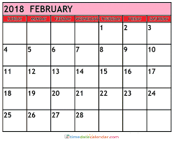 February 2018 Calendar Printable Template With Holidays